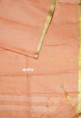 Sunrise Glow Orange - Soft Organza silk with stripes weaving with small zari border