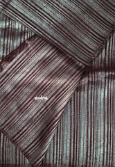 Wine Red with Silver - Organza silk with stripped weaving saree