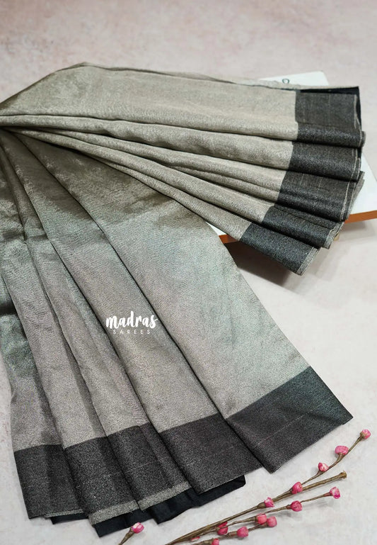 Silver with Black - Organza soft tissue silk