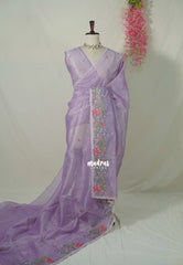 Soft Lilac Glow - Fine Quality Organza Silk Saree Embroidery with Scallop Border - Best for Engagements / Haldi / Reception
