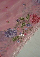 Blush Pink - Fine Quality Organza Silk Saree Embroidery with Scallop Border - Best for Engagements / Haldi / Reception