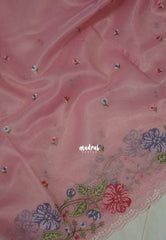 Blush Pink - Fine Quality Organza Silk Saree Embroidery with Scallop Border - Best for Engagements / Haldi / Reception
