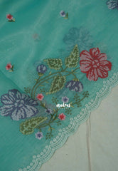 Mild Turquoise Blue - Fine Quality Organza Silk Saree Embroidery with Scallop Border - Best for Engagements / Haldi / Reception