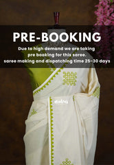 (PRE-BOOKING) Ivory Beige with Green - Oviyam - Madras Margazhi Special Handblock kolam Printed Bamboo Cotton Double Blouse Combo