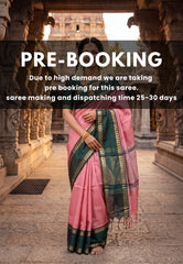 (PRE-BOOKING) Lotus Peach Pink Sico Gadwal Semi Silk Saree with Checks & Rettapet Mango Border | Wedding Wear Saree