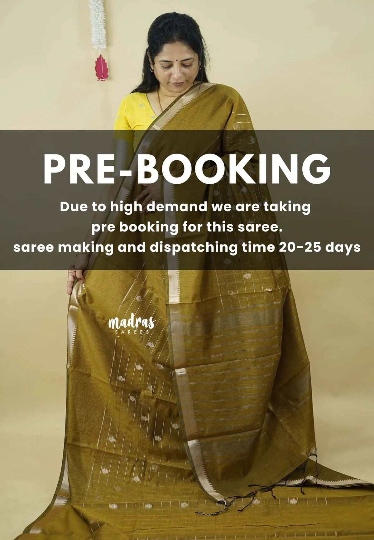(PRE-BOOKING) Honey Olive - Maheswari - Cotton silk with getti border and kattam body - Best for small occasion