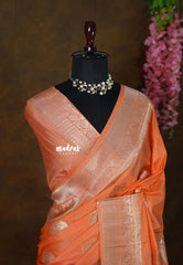 Pastel Orange - Banarasi Chinon Silk with Floral Border - Best for Night Functions