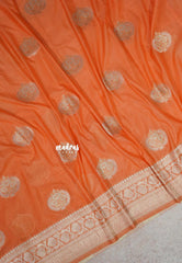 Pastel Orange - Banarasi Chinon Silk with Floral Border - Best for Night Functions