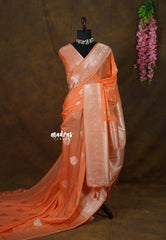 Pastel Orange - Banarasi Chinon Silk with Floral Border - Best for Night Functions
