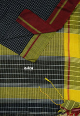 Patteda Anchu saree Black with Red and Neon Green Ganga Jamuna border