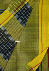Patteda Anchu saree Black with Red and Neon Green Ganga Jamuna border