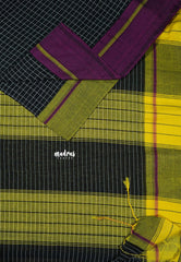 Patteda Anchu saree Black with Magenta and Neon Green Ganga Jamuna border