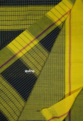 Patteda Anchu saree Black with Magenta and Neon Green Ganga Jamuna border