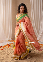 (PRE-BOOKING) Peach Orange - Sico Gadwal Semi Silk Muthukattam with Temple Border - Best for Small Functions