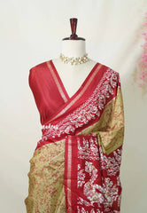 Khaki Brown with Peacock Border - Uniform sarees Malgudi Printed Silk with Peacock Border - Perfect for Office Wear | Casual Wear