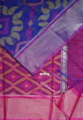 MS Amma Blue - Chandrika - Ikkat Pochampally Cotton Silk with Tissue border - Best for Pooja Function