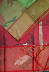 Creamy Green - Chandrika - Ikkat Pochampally Cotton Silk with Tissue border - Best for Pooja Function