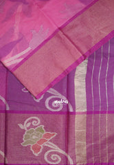 Rose Pink - Chandrika - Ikkat Pochampally Cotton Silk with Tissue border - Best for Pooja Function