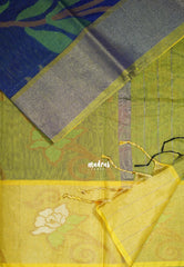 Indigo Blue - Chandrika - Ikkat Pochampally Cotton Silk with Tissue border - Best for Pooja Function