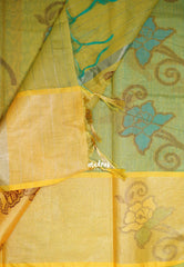 Aqua Green - Chandrika - Ikkat Pochampally Cotton Silk with Tissue border - Best for Pooja Function