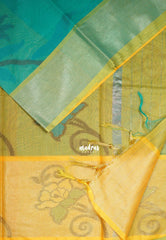 Aqua Green - Chandrika - Ikkat Pochampally Cotton Silk with Tissue border - Best for Pooja Function