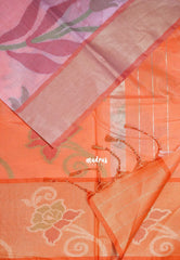 Creamy Pink - Chandrika - Ikkat Pochampally Cotton Silk with Tissue border - Best for Pooja Function