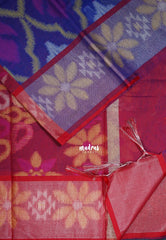 MS Amma Blue - Chandrika - Ikkat Pochampally Cotton Silk with Tissue border - Best for Pooja Function
