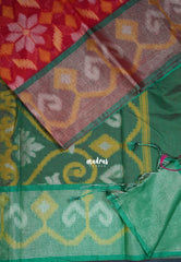 Crimson Red - Chandrika - Ikkat Pochampally Cotton Silk with Tissue border - Best for Pooja Function