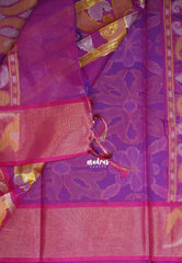 Cobalt Blue - Chandrika - Ikkat Pochampally Cotton Silk with Tissue border - Best for Pooja Function