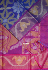 Cobalt Blue - Chandrika - Ikkat Pochampally Cotton Silk with Tissue border - Best for Pooja Function