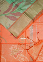 Mint Green - Chandrika - Ikkat Pochampally Cotton Silk with Tissue border - Best for Pooja Function