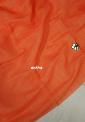 Strawberry Orange Popsicle with Embroidery - Linen Cotton Saree with Gradient Ombre tone Flower Embroidery with Stripes Pallu and Blouse - Perfect for Office Wear | Summer wear | Casual Wear