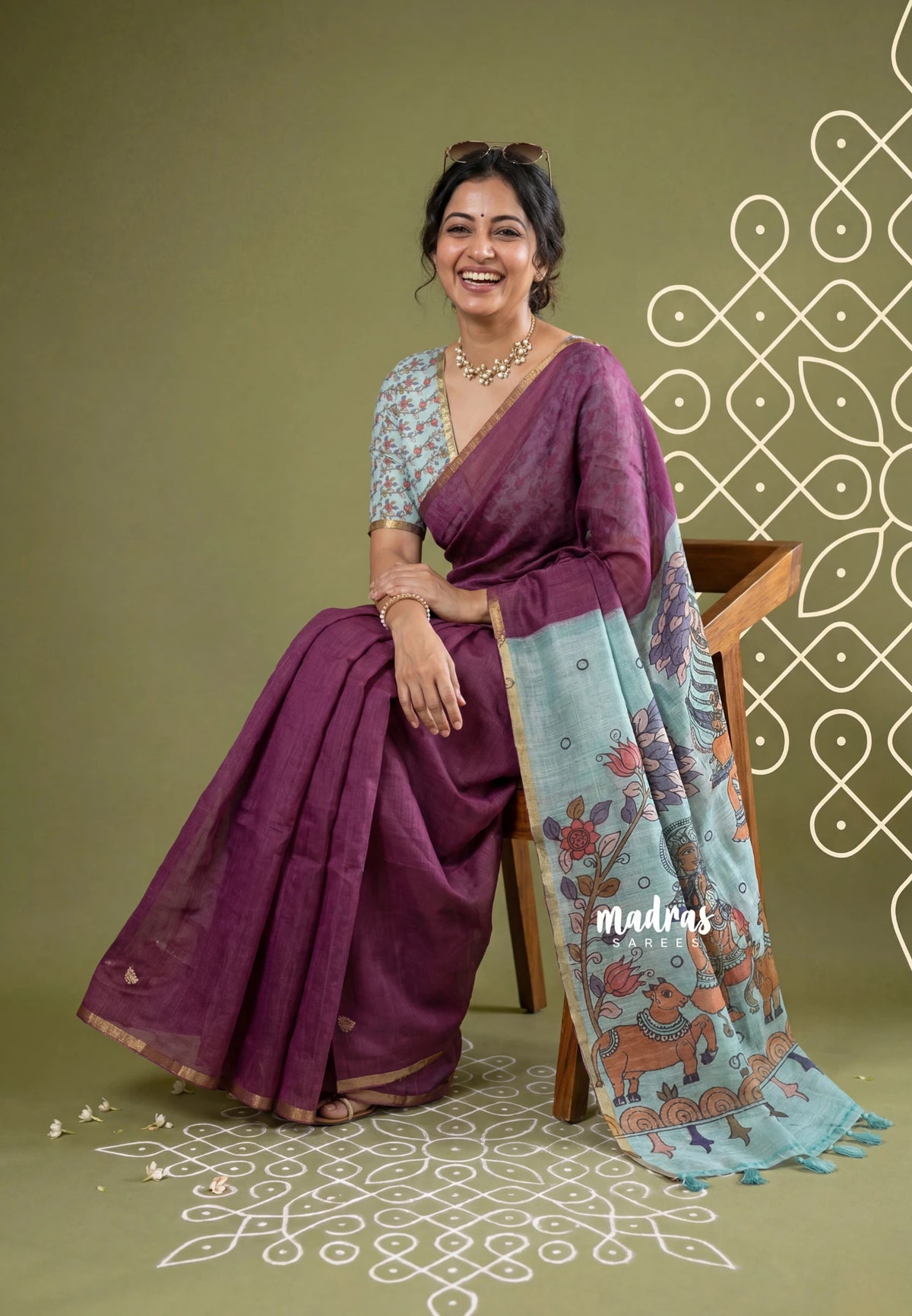 Magenta Pink - Pragathi - Linen Cotton Saree with Kalamkari Pallu and Blouse - Best for Office Wear | Casual Wear