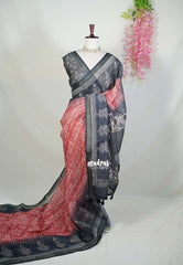 Muted Brick Red - Pragathi - Linen Cotton Saree with Digital Prints - Perfect for Office Wear | Casual Wear