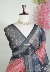 Muted Brick Red - Pragathi - Linen Cotton Saree with Digital Prints - Perfect for Office Wear | Casual Wear