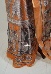 Yellowish Orange - Pragathi - Linen Cotton Saree with Kalahasthi Prints - Perfect for Office Wear | Casual Wear