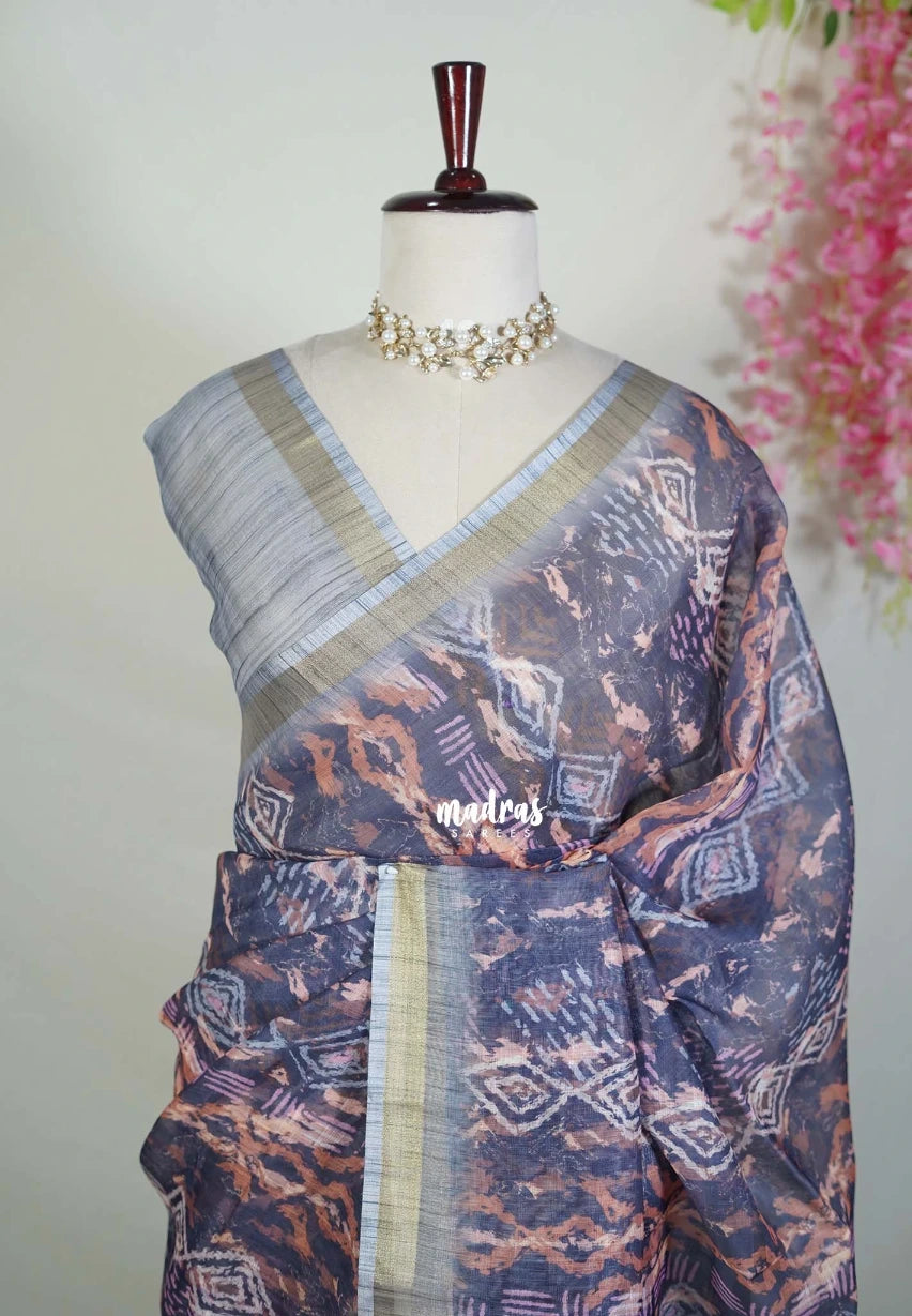 Muted Purple - Pragathi - Linen Cotton Saree with Digital Prints - Perfect for Office Wear | Casual Wear