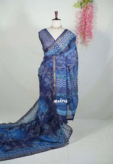 Indigo Blue - Pragathi - Linen Cotton Saree with Dancing Doll Prints - Perfect for Office Wear | Casual Wear