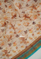 Beige Peach - Pragathi - Linen Cotton Saree with Floral Prints - Perfect for Office Wear | Casual Wear