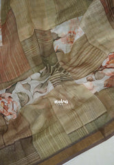 Olive Beige - Pragathi - Linen Cotton Saree with Digital Prints - Perfect for Office Wear | Casual Wear