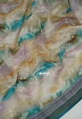 Multicolor Pastel Beige - Pragathi - Linen Cotton Saree with Floral Prints - Perfect for Office Wear | Casual Wear