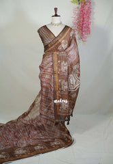Muted Pastel Brown - Pragathi - Linen Cotton Saree with Digital Prints - Perfect for Office Wear | Casual Wear