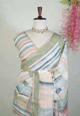 Misty Multicolor  - Pragathi - Linen Cotton Saree with Digital Prints - Perfect for Office Wear | Casual Wear