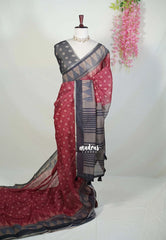 Majestic Maroon - Pragathi - Linen Cotton Saree with Checks and Buttas Prints - Perfect for Office Wear | Casual Wear