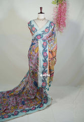 Muted Lilac - Pragathi - Linen Cotton Saree with Floral Prints - Perfect for Office Wear | Casual Wear
