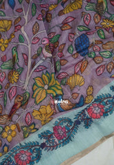 Muted Lilac - Pragathi - Linen Cotton Saree with Floral Prints - Perfect for Office Wear | Casual Wear