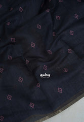 Nightfall Black - Pragathi - Linen Cotton Saree with small buttas and Contrast Blouse - Perfect for Office Wear | Summer wear | Casual Wear