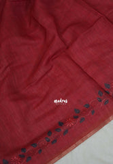 Muted Red - Pragathi - Linen Cotton Saree with Floral Print Border - Perfect for Office Wear | Summer wear | Casual Wear