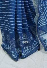 Indigo Blue-Stripes - Pragathi - Linen Cotton Saree Stripes Prints with Tiny Border - Perfect for Office Wear | Summer wear | Casual Wear