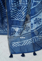 Indigo Blue-Stripes - Pragathi - Linen Cotton Saree Stripes Prints with Tiny Border - Perfect for Office Wear | Summer wear | Casual Wear